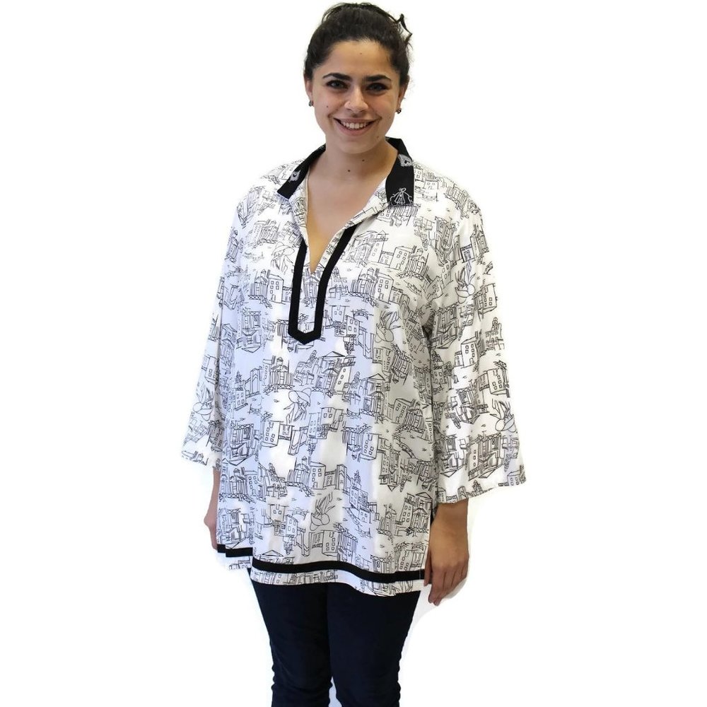 Caribe White Contrast Trim Tunic  Plus Size